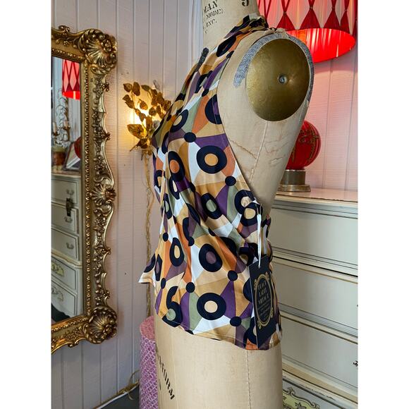 Vintage Y2K retro print halter top med backless geometric Gilmore polka dot 36￼ - Picture 5 of 7